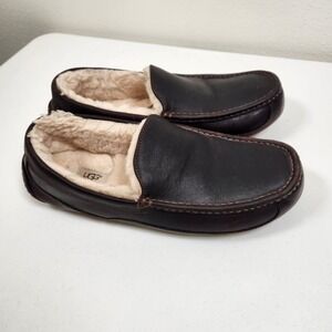 UGG Men's Ascot Slippers Dark Spice Brown Leather House Shoe 5379 Size 12
